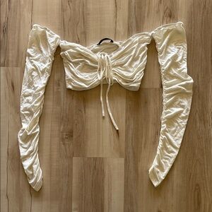 Elegant Cream Off-Shoulder Crop Top